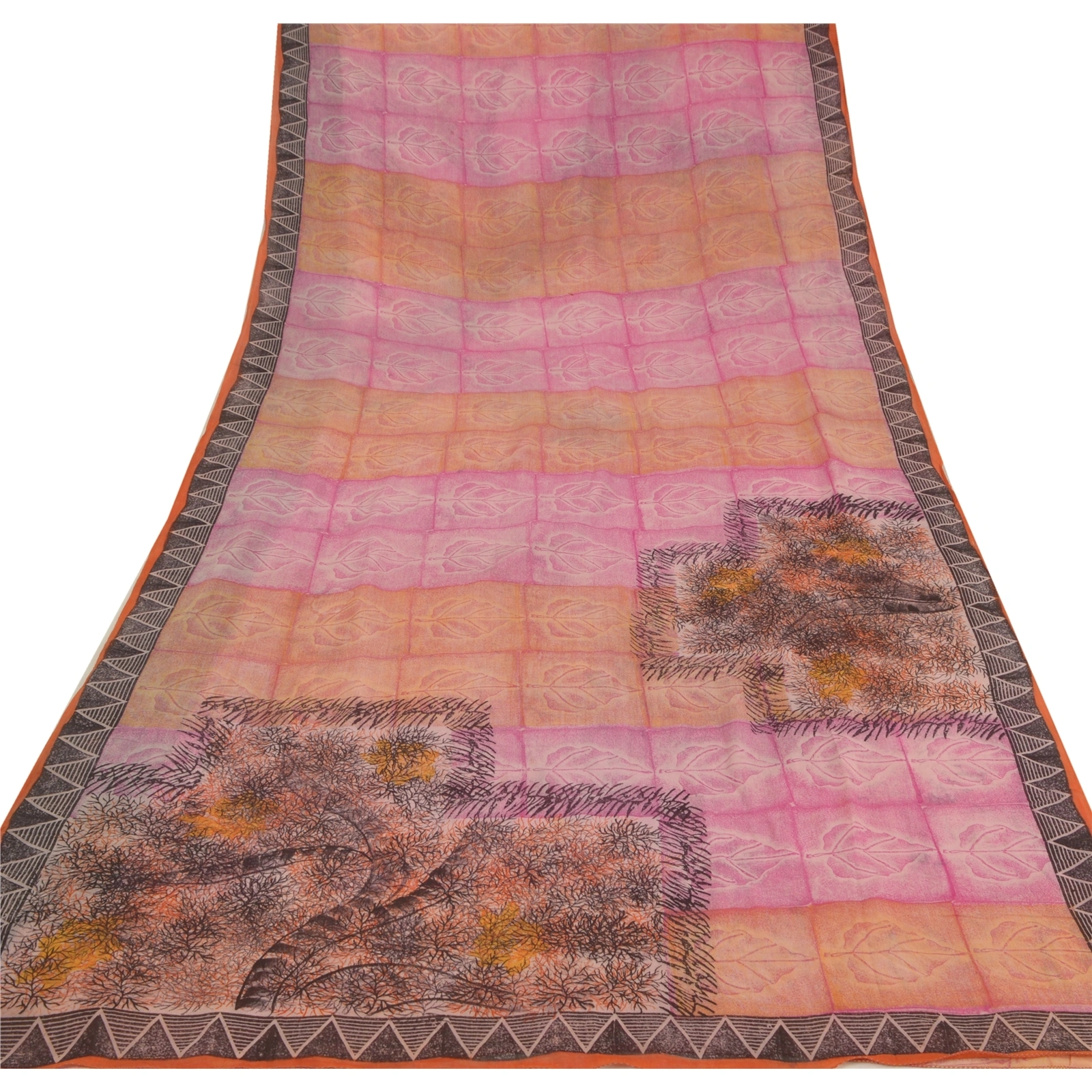 Sanskriti Vintage Pink Sarees Blend Georgette Printed Sari 5Yd Craft Soft Fabric, PRG-5858-Pink-Printed Floral Design-Blend Georgette-7