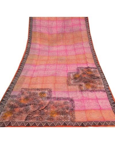 Sanskriti Vintage Pink Sarees Blend Georgette Printed Sari 5Yd Craft Soft Fabric, PRG-5858-Pink-Printed Floral Design-Blend Georgette-7