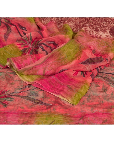 Sanskriti Vintage Brown Sarees Blend Georgette Printed Sari 5 Yard Craft Fabric, PRG-5937-Brown-Printed Floral Design-Blend Georgette-1