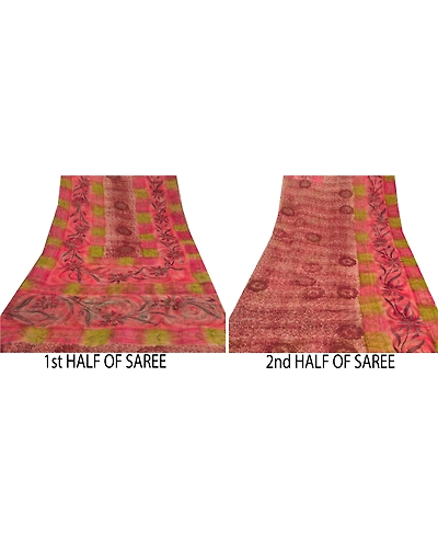 Sanskriti Vintage Brown Sarees Blend Georgette Printed Sari 5 Yard Craft Fabric, PRG-5937-Brown-Printed Floral Design-Blend Georgette-3