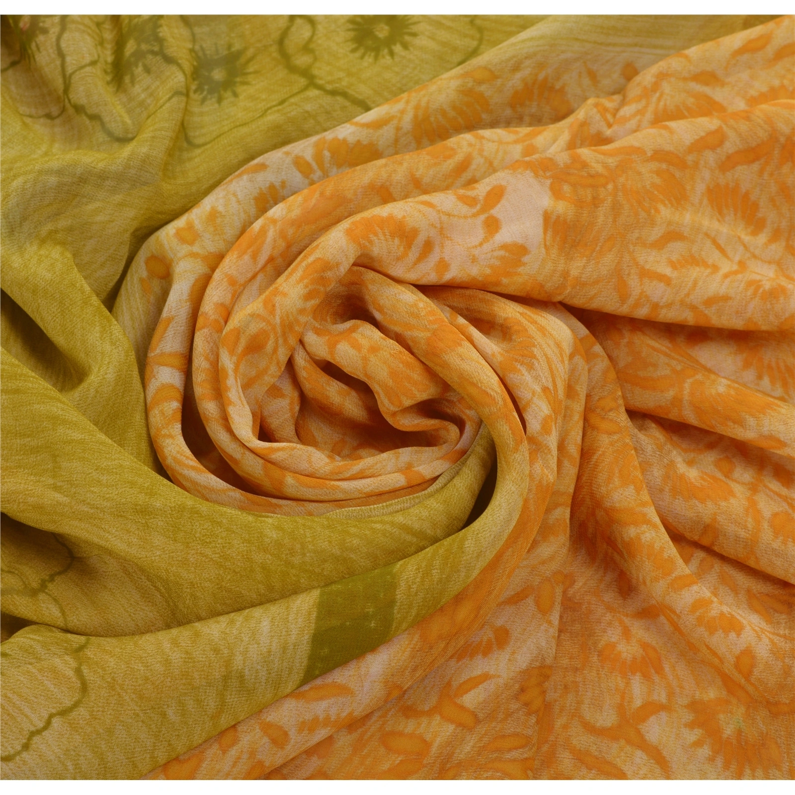 Sanskriti Vintage Orange Sarees Blend Georgette Printed Sari 5 Yard Craft Fabric, PRG-5948-Orange-Printed Floral Design-Blend Georgette-4