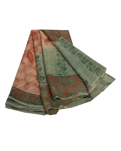 Sanskriti Vintage Green Sarees Blend Georgette Printed Sari 5 Yard Craft Fabric, PRG-5954-Green-Printed Floral Design-Blend Georgette-1