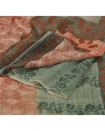 Sanskriti Vintage Green Sarees Blend Georgette Printed Sari 5 Yard Craft Fabric, PRG-5954-Green-Printed Floral Design-Blend Georgette-7