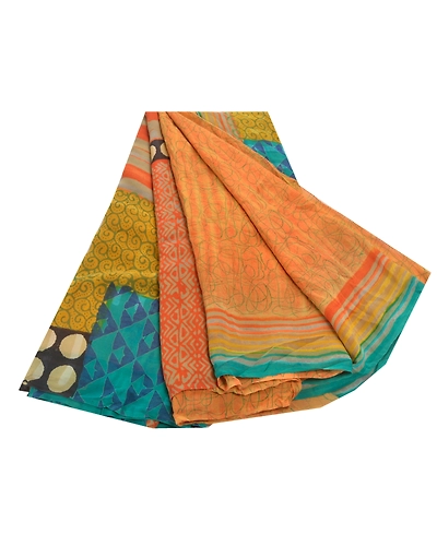 Sanskriti Vintage Peach Sarees Pure Georgette Silk Printed Sari 5Yd Craft Fabric, PRG-6010-Peach-Printed Floral Design-Pure Georgette Silk-6