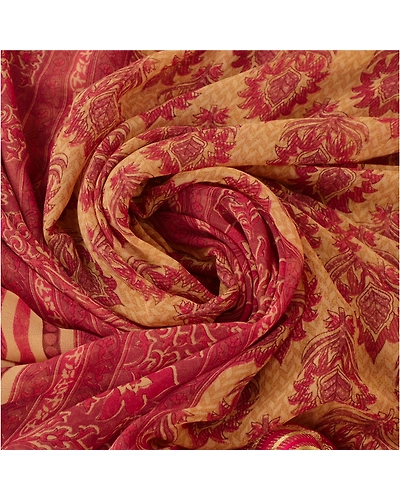 Sanskriti Vintage Beige Sarees Georgette Printed Sari 5 Yard Craft Fabric, PRG-6022-Beige-Printed Floral Design-Georgette-5