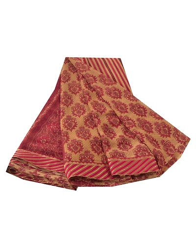 Sanskriti Vintage Beige Sarees Georgette Printed Sari 5 Yard Craft Fabric, PRG-6022-Beige-Printed Floral Design-Georgette-6