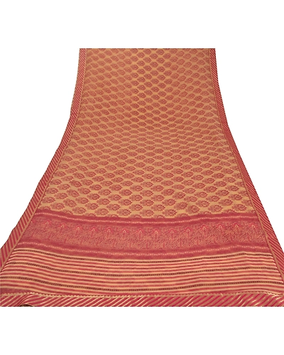 Sanskriti Vintage Beige Sarees Georgette Printed Sari 5 Yard Craft Fabric, PRG-6022-Beige-Printed Floral Design-Georgette-7