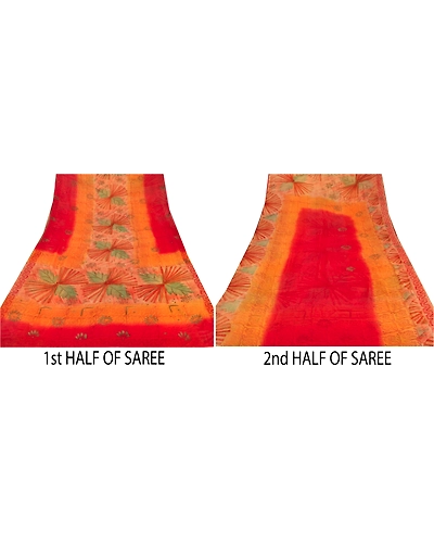 Sanskrit Vintage Indian Sari Blend Georgette Printed Sarees 5 Yard Craft Fabric, PRG-6025-Multi-Printed Floral Design-Blend Georgette-3