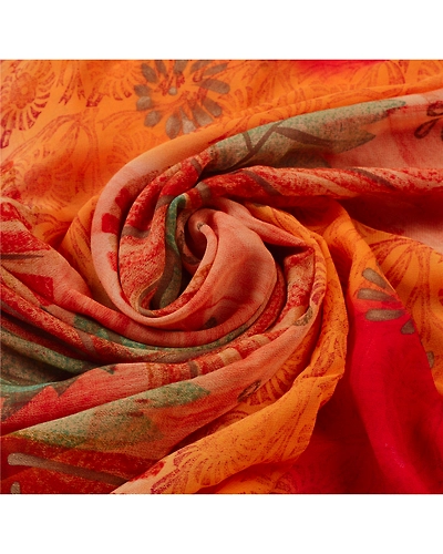 Sanskrit Vintage Indian Sari Blend Georgette Printed Sarees 5 Yard Craft Fabric, PRG-6025-Multi-Printed Floral Design-Blend Georgette-5