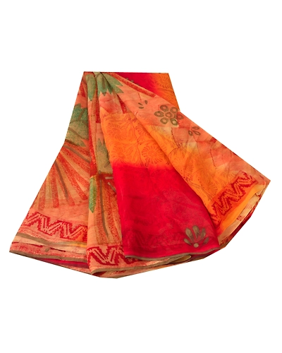 Sanskrit Vintage Indian Sari Blend Georgette Printed Sarees 5 Yard Craft Fabric, PRG-6025-Multi-Printed Floral Design-Blend Georgette-6