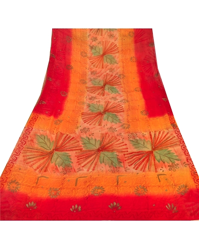 Sanskrit Vintage Indian Sari Blend Georgette Printed Sarees 5 Yard Craft Fabric, PRG-6025-Multi-Printed Floral Design-Blend Georgette-7