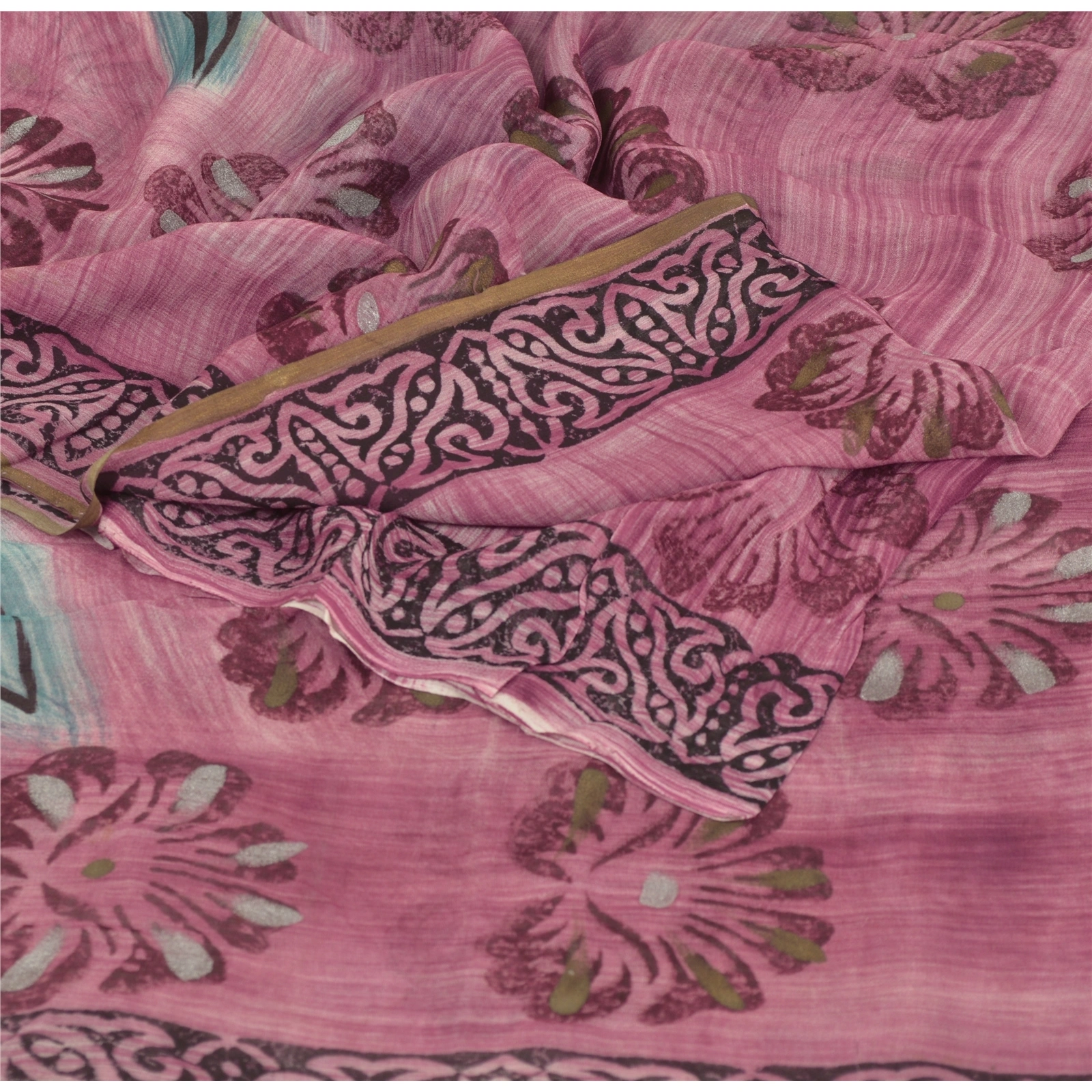 Sanskriti Vintage Pink Sarees Blend Georgette Printed Sari 5 Yard Craft Fabric, PRG-6050-Pink-Printed Floral Design-Blend Georgette-1