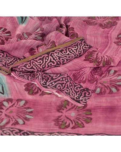 Sanskriti Vintage Pink Sarees Blend Georgette Printed Sari 5 Yard Craft Fabric, PRG-6050-Pink-Printed Floral Design-Blend Georgette-1