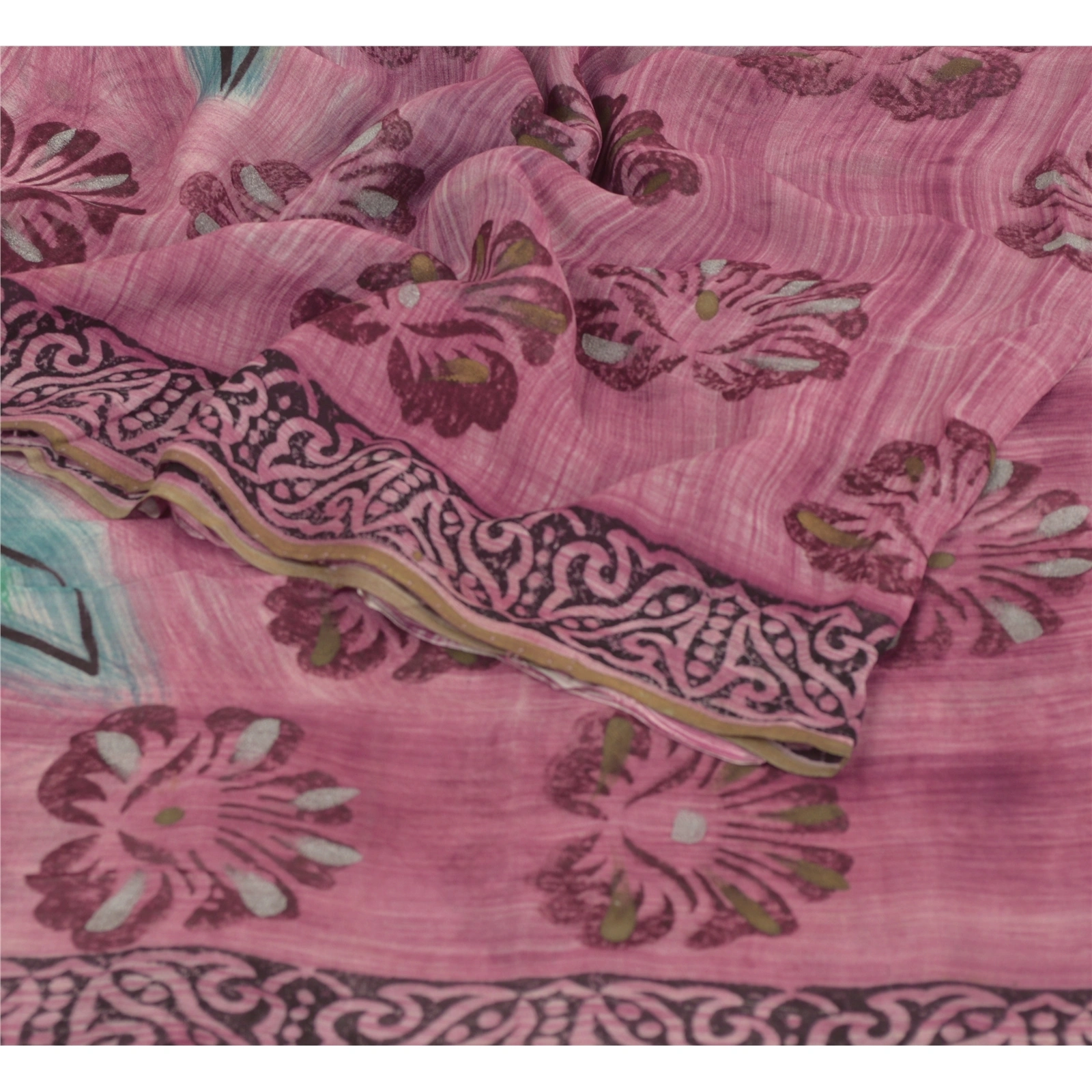 Sanskriti Vintage Pink Sarees Blend Georgette Printed Sari 5 Yard Craft Fabric, PRG-6050-Pink-Printed Floral Design-Blend Georgette-2