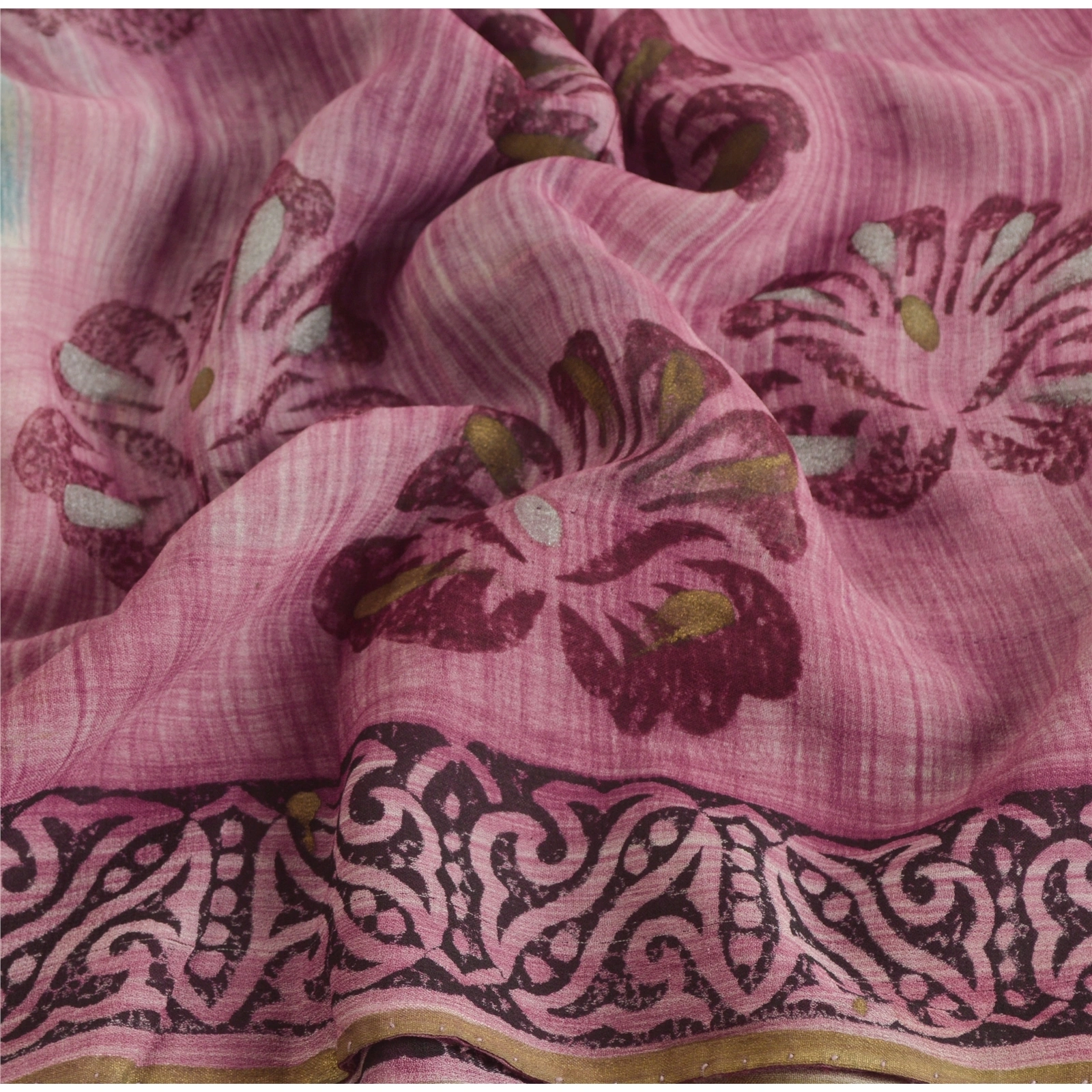 Sanskriti Vintage Pink Sarees Blend Georgette Printed Sari 5 Yard Craft Fabric, PRG-6050-Pink-Printed Floral Design-Blend Georgette-4