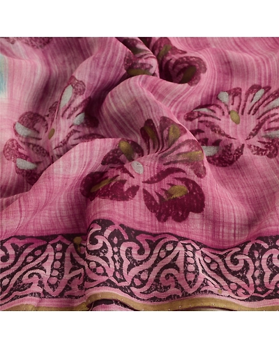 Sanskriti Vintage Pink Sarees Blend Georgette Printed Sari 5 Yard Craft Fabric, PRG-6050-Pink-Printed Floral Design-Blend Georgette-4