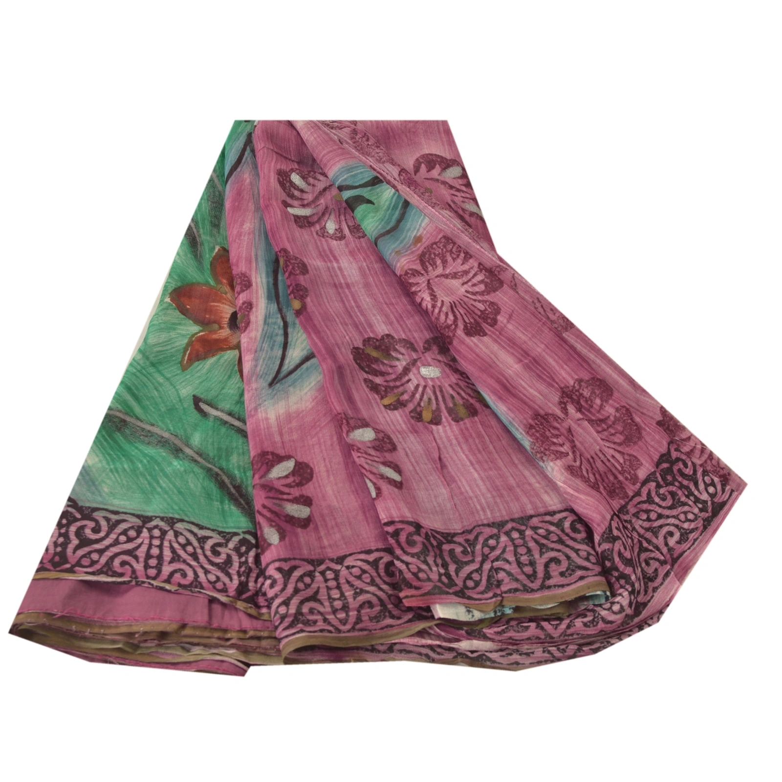 Sanskriti Vintage Pink Sarees Blend Georgette Printed Sari 5 Yard Craft Fabric, PRG-6050-Pink-Printed Floral Design-Blend Georgette-6