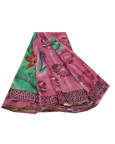 Sanskriti Vintage Pink Sarees Blend Georgette Printed Sari 5 Yard Craft Fabric, PRG-6050-Pink-Printed Floral Design-Blend Georgette-6