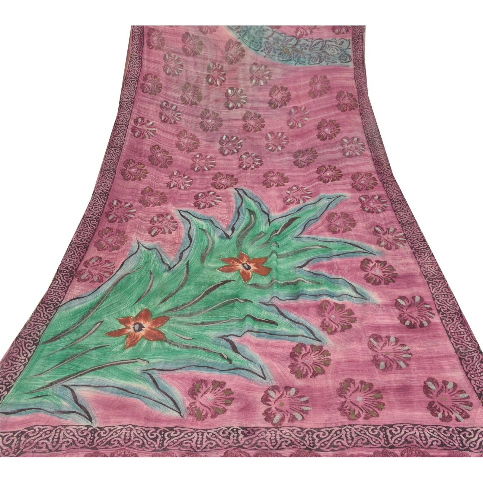 Sanskriti Vintage Pink Sarees Blend Georgette Printed Sari 5 Yard Craft Fabric, PRG-6050-Pink-Printed Floral Design-Blend Georgette-7