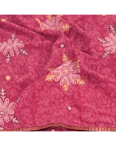 Sanskriti Vintage Purple Indian Sari Georgette Printed Sarees 5 Yd Craft Fabric, PRG-6126-Purple-Printed Floral Design-Georgette-3