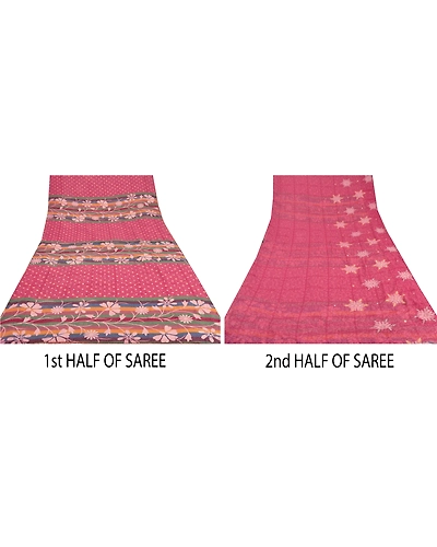 Sanskriti Vintage Purple Indian Sari Georgette Printed Sarees 5 Yd Craft Fabric, PRG-6126-Purple-Printed Floral Design-Georgette-4
