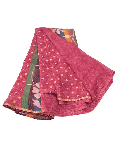Sanskriti Vintage Purple Indian Sari Georgette Printed Sarees 5 Yd Craft Fabric, PRG-6126-Purple-Printed Floral Design-Georgette-6