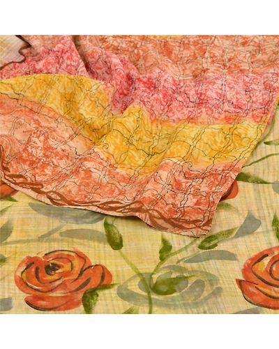 Sanskriti Vintage Indian Sari Pure Georgette Silk Printed Sarees Craft Fabric, PRG-6149-Multi-Printed Floral Design-Pure Georgette Silk-1