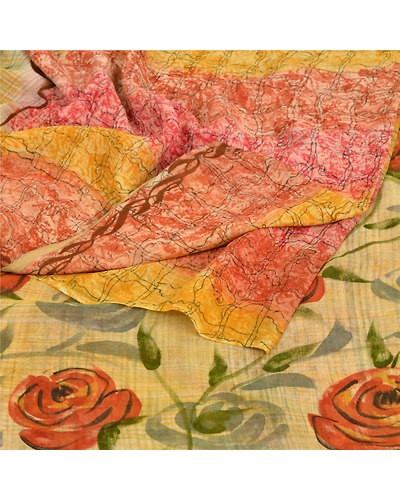 Sanskriti Vintage Indian Sari Pure Georgette Silk Printed Sarees Craft Fabric, PRG-6149-Multi-Printed Floral Design-Pure Georgette Silk-2