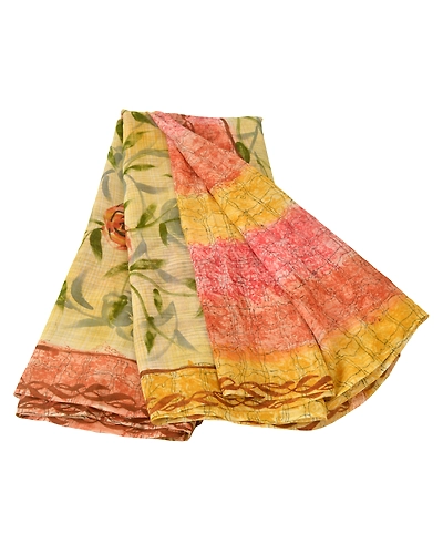 Sanskriti Vintage Indian Sari Pure Georgette Silk Printed Sarees Craft Fabric, PRG-6149-Multi-Printed Floral Design-Pure Georgette Silk-6