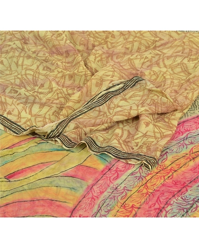 Sanskriti Vintage Green Sarees Blend Georgette Printed Sari Craft Soft Fabric, PRG-6156-Green-Printed Floral Design-Blend Georgette-2