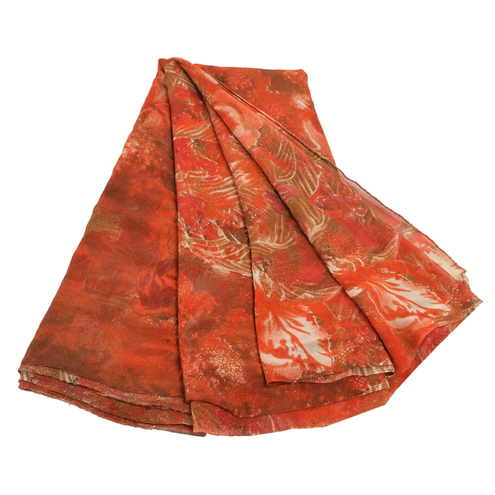 Sanskriti Vintage Orange Sarees Pure Georgette Silk Printed Sari Craft Fabric, PRG-6192-Orange-Printed Floral Design-Georgette-6