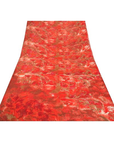 Sanskriti Vintage Orange Sarees Pure Georgette Silk Printed Sari Craft Fabric, PRG-6192-Orange-Printed Floral Design-Georgette-7