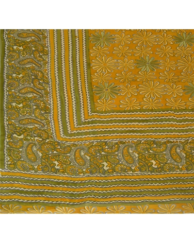 Sanskriti Vintage Pure Georgette Silk Sarees Yellow Printed Sari Craft Fabric, PRG-621-Yellow-Printed Work With Floral Design-Pure Georgette Silk-4