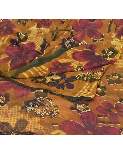 Sanskriti Vintage Brown Sarees Blend Georgette Printed Indian Sari Craft Fabric, PRG-6219-Brown-Printed Floral Design-Blend Georgette-1