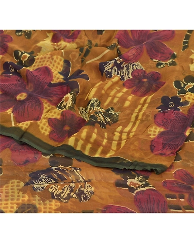 Sanskriti Vintage Brown Sarees Blend Georgette Printed Indian Sari Craft Fabric, PRG-6219-Brown-Printed Floral Design-Blend Georgette-2