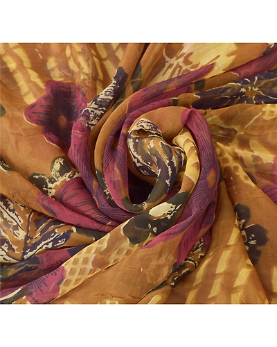 Sanskriti Vintage Brown Sarees Blend Georgette Printed Indian Sari Craft Fabric, PRG-6219-Brown-Printed Floral Design-Blend Georgette-5