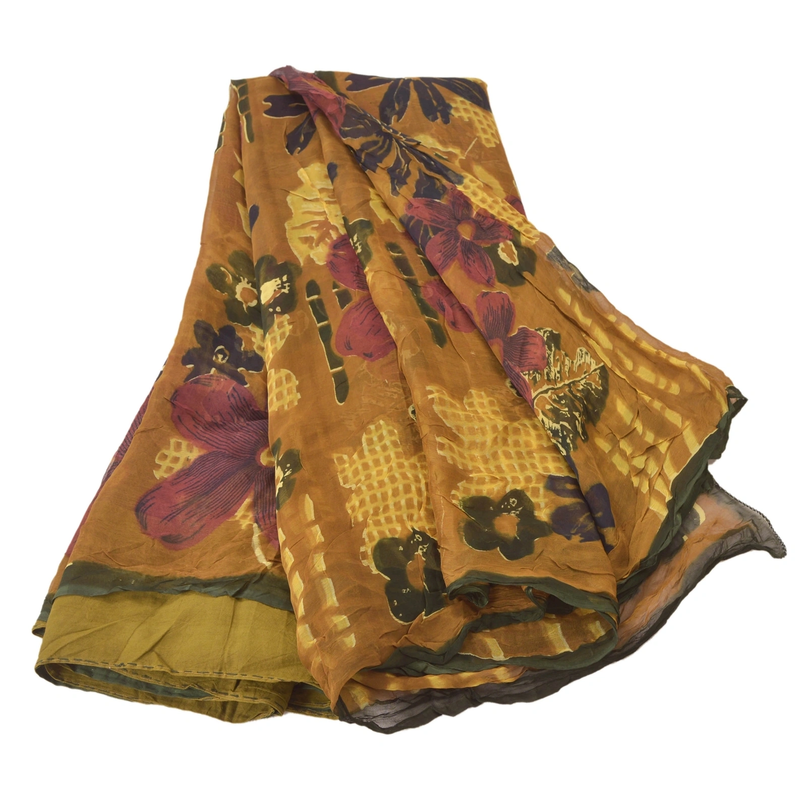 Sanskriti Vintage Brown Sarees Blend Georgette Printed Indian Sari Craft Fabric, PRG-6219-Brown-Printed Floral Design-Blend Georgette-6