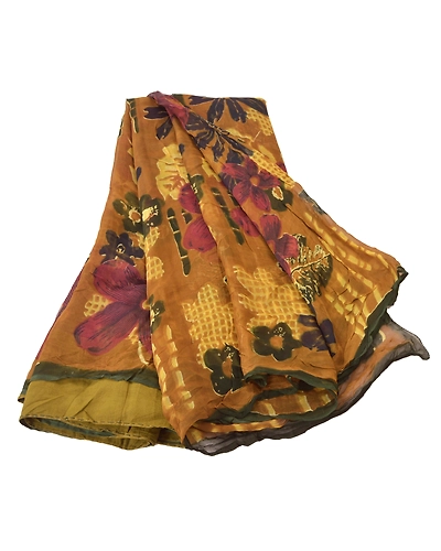Sanskriti Vintage Brown Sarees Blend Georgette Printed Indian Sari Craft Fabric, PRG-6219-Brown-Printed Floral Design-Blend Georgette-6