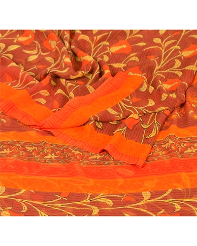 Sanskriti Vintage Brown Sarees Georgette Printed Indian Sari 5 Yard Craft Fabric, PRG-6257-Brown-Printed Floral Design-Georgette-2