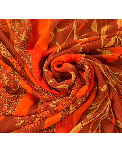 Sanskriti Vintage Brown Sarees Georgette Printed Indian Sari 5 Yard Craft Fabric, PRG-6257-Brown-Printed Floral Design-Georgette-5