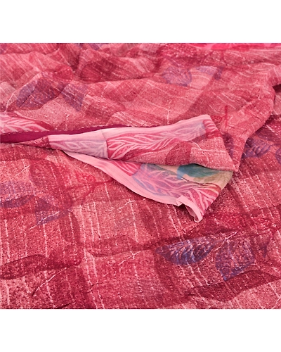 Sanskriti Vintage Indian Sari Purple Blend Georgette Printed Sarees Craft Fabric, PRG-6272-Purple-Printed Floral Design-Blend Georgette-1