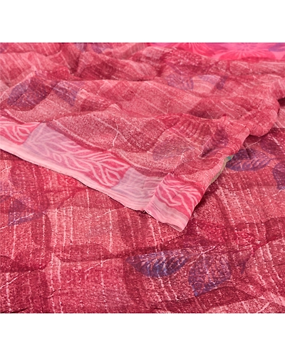 Sanskriti Vintage Indian Sari Purple Blend Georgette Printed Sarees Craft Fabric, PRG-6272-Purple-Printed Floral Design-Blend Georgette-2