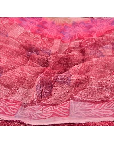 Sanskriti Vintage Indian Sari Purple Blend Georgette Printed Sarees Craft Fabric, PRG-6272-Purple-Printed Floral Design-Blend Georgette-3