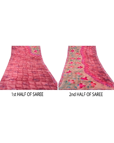 Sanskriti Vintage Indian Sari Purple Blend Georgette Printed Sarees Craft Fabric, PRG-6272-Purple-Printed Floral Design-Blend Georgette-4