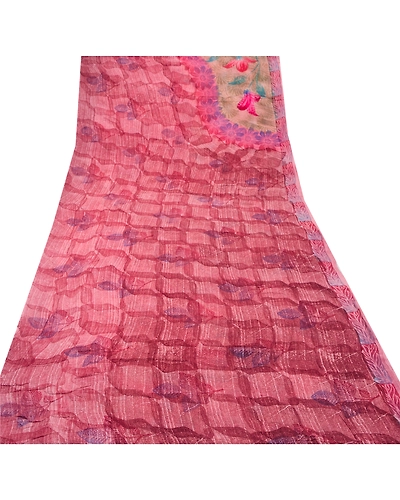 Sanskriti Vintage Indian Sari Purple Blend Georgette Printed Sarees Craft Fabric, PRG-6272-Purple-Printed Floral Design-Blend Georgette-7