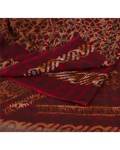 Sanskriti Vintage Brown Sarees Pure Georgette Silk Printed Sari Craft Fabric, PRG-6396-Brown-Printed Floral Design-Pure Georgette Silk-2