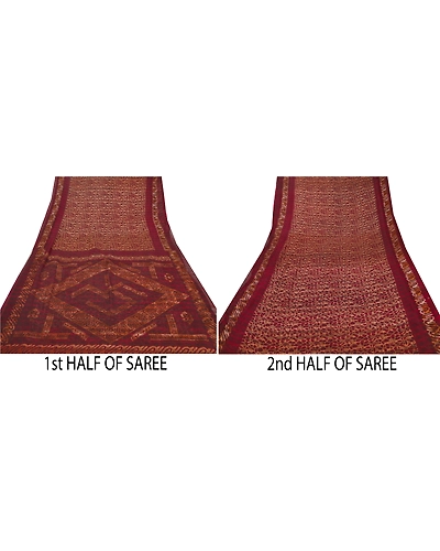 Sanskriti Vintage Brown Sarees Pure Georgette Silk Printed Sari Craft Fabric, PRG-6396-Brown-Printed Floral Design-Pure Georgette Silk-3