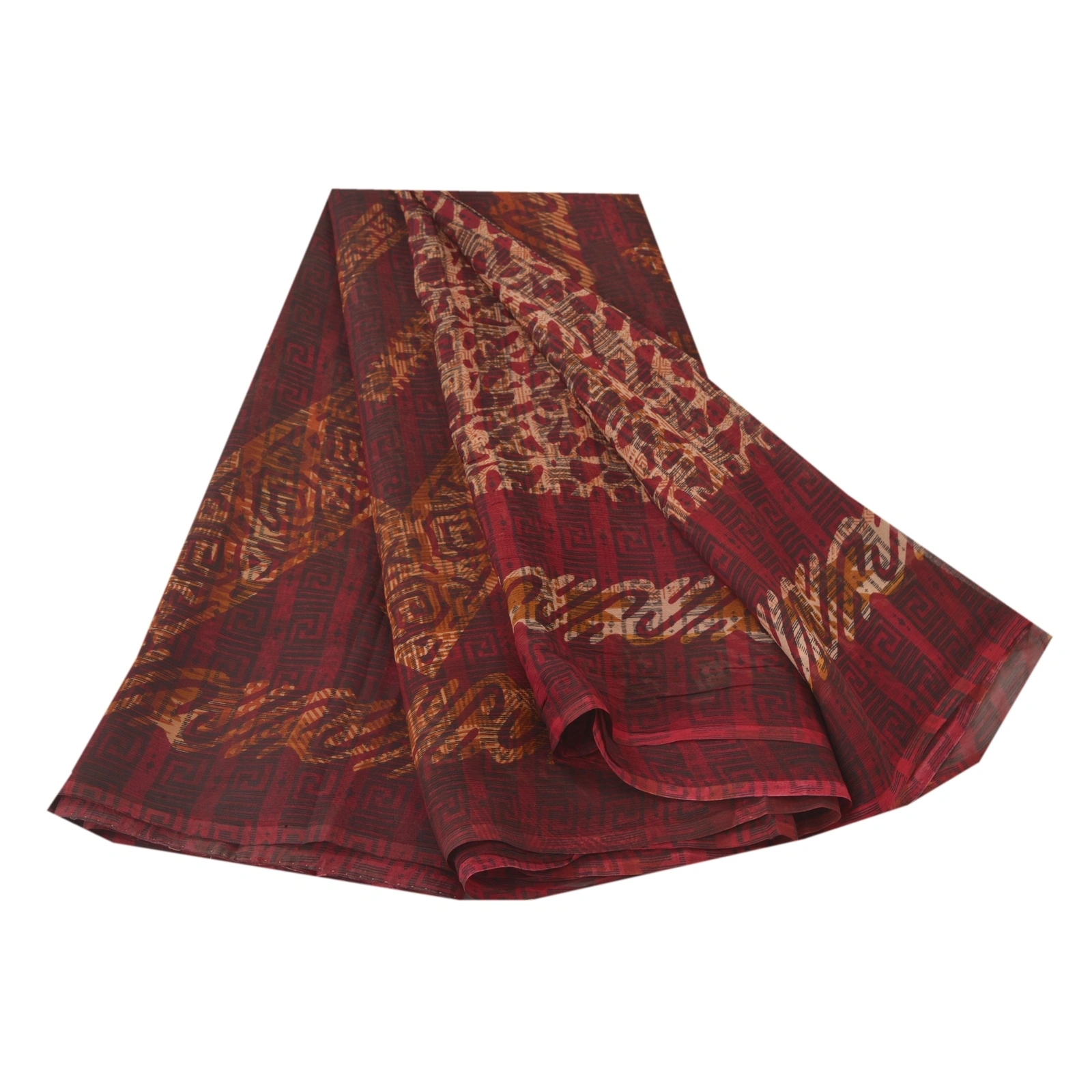 Sanskriti Vintage Brown Sarees Pure Georgette Silk Printed Sari Craft Fabric, PRG-6396-Brown-Printed Floral Design-Pure Georgette Silk-6