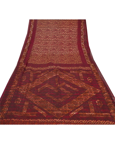 Sanskriti Vintage Brown Sarees Pure Georgette Silk Printed Sari Craft Fabric, PRG-6396-Brown-Printed Floral Design-Pure Georgette Silk-7
