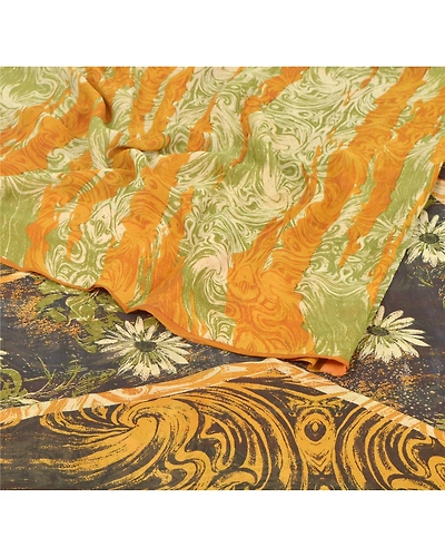 Sanskriti Vintage Brown Sarees Pure Georgette Silk Printed Sari Craft Fabric, PRG-6519-Brown-Printed Floral Design-Pure Georgette Silk-1
